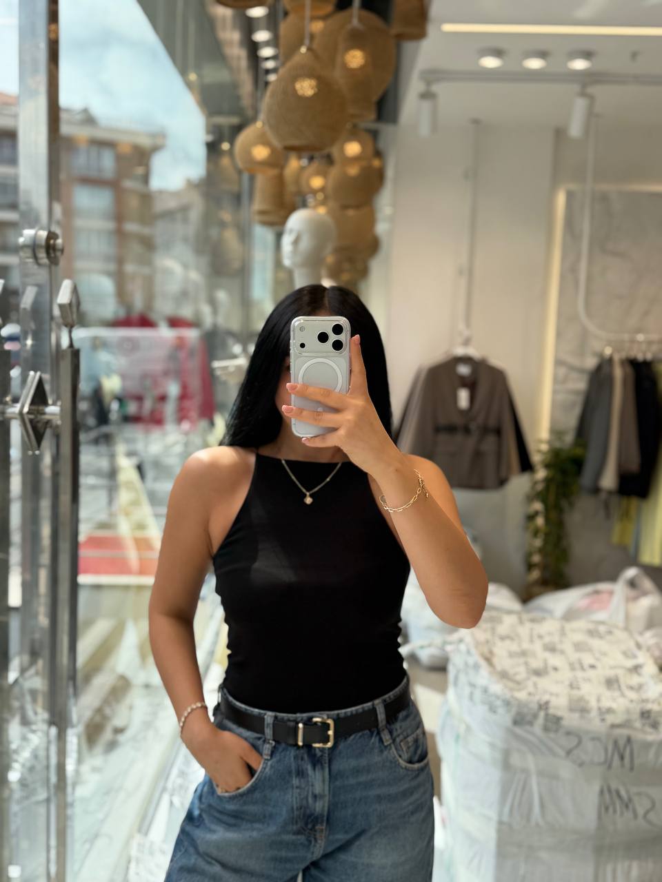 Red/Black/White top
