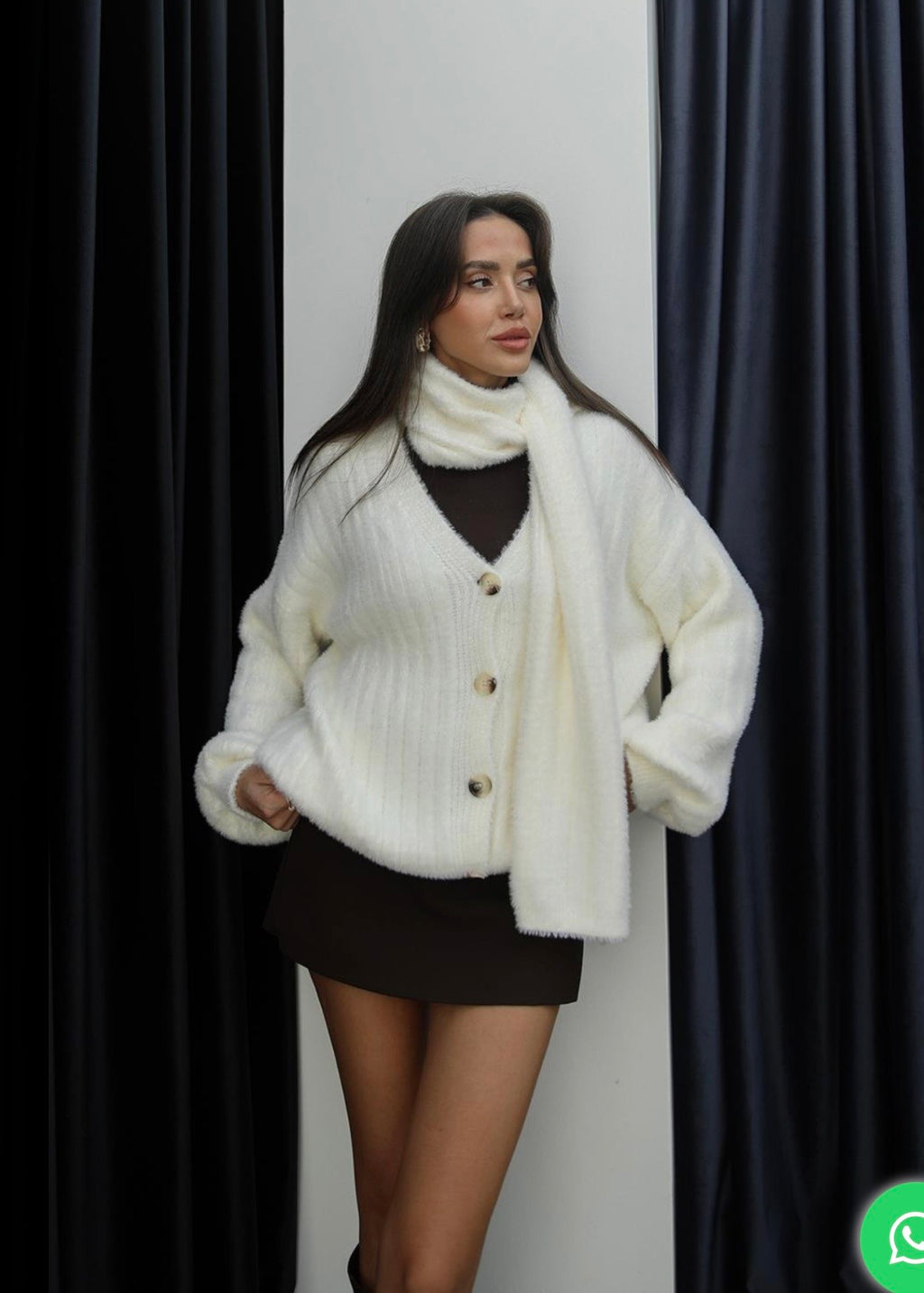 White cardigan with scarf