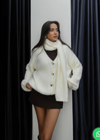 White cardigan with scarf