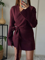Burgundy Dark brown Beige cardigan