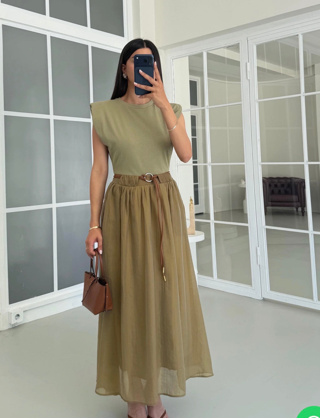 Olive green/ Beige dress