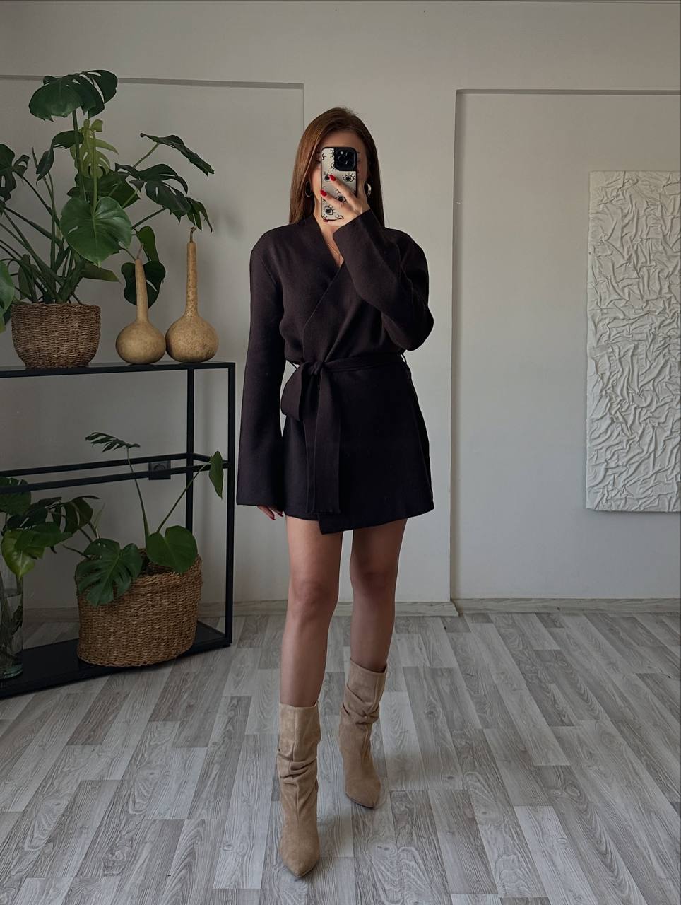 Burgundy Dark brown Beige cardigan