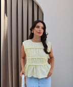 Pink/yellow/ baby blue top
