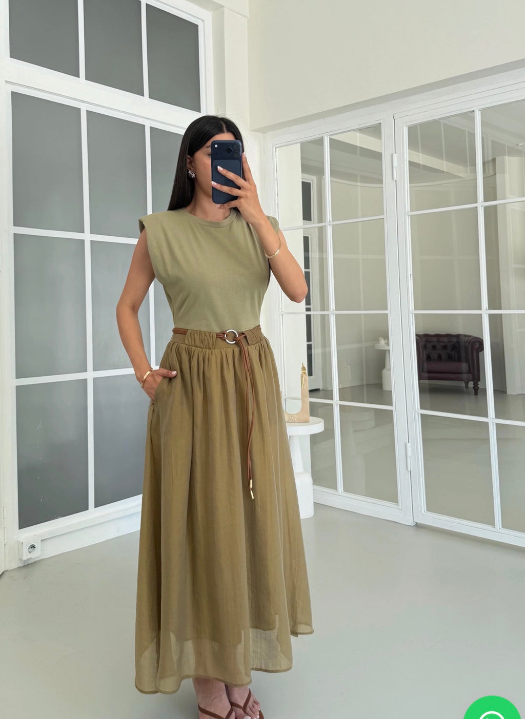 Olive green/ Beige dress