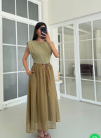 Olive green/ Beige dress