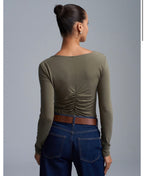 Olive green beige top