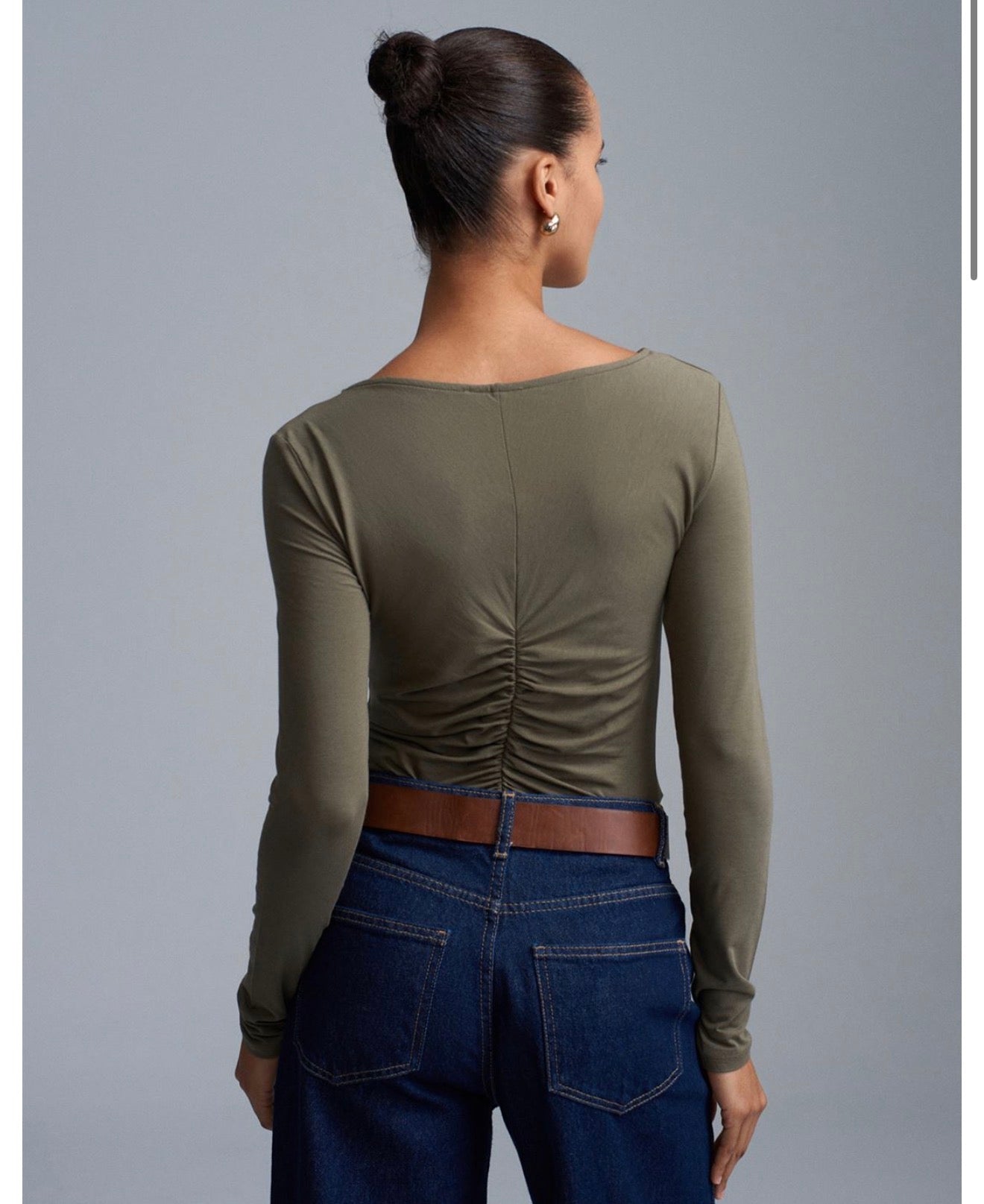 Olive green beige top