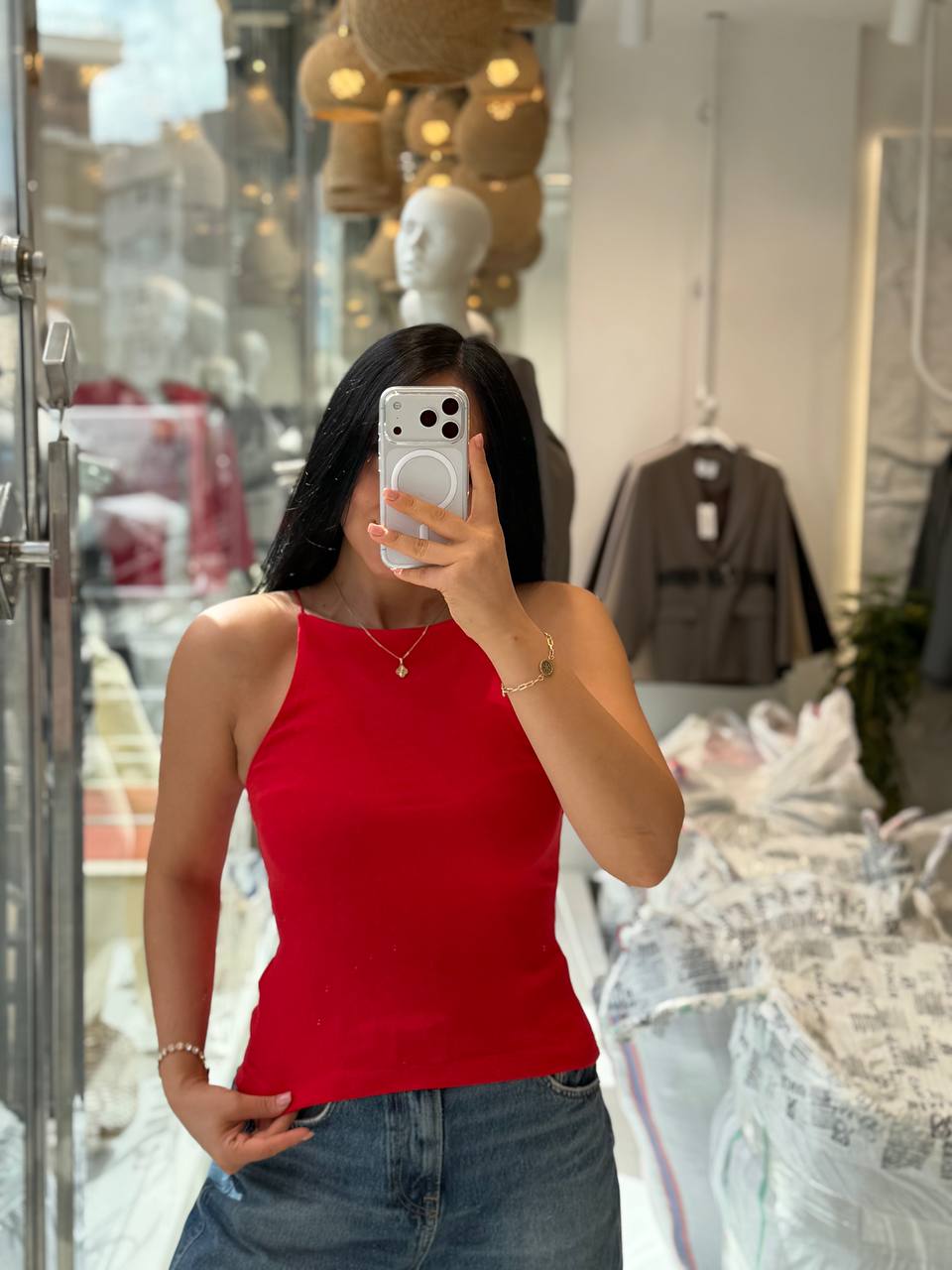 Red/Black/White top