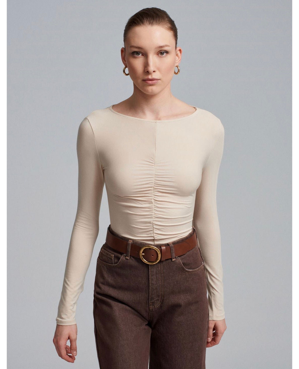 Olive green beige top