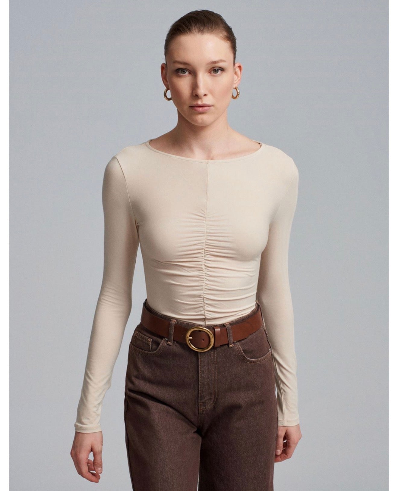 Olive green beige top