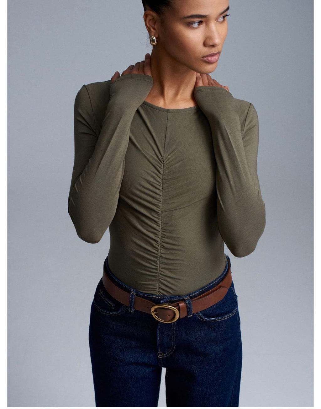 Olive green beige top