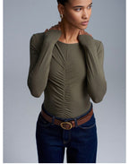 Olive green beige top
