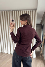 White + burgundy shirt
