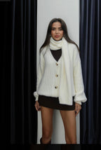 White cardigan with scarf
