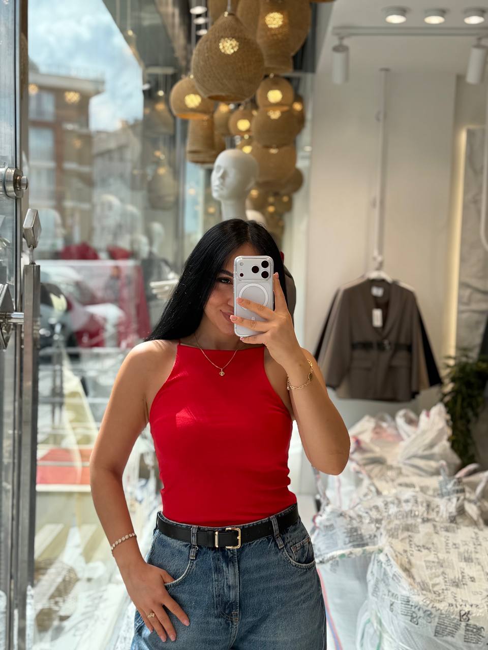 Red/Black/White top