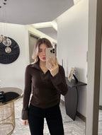 Brown + white top