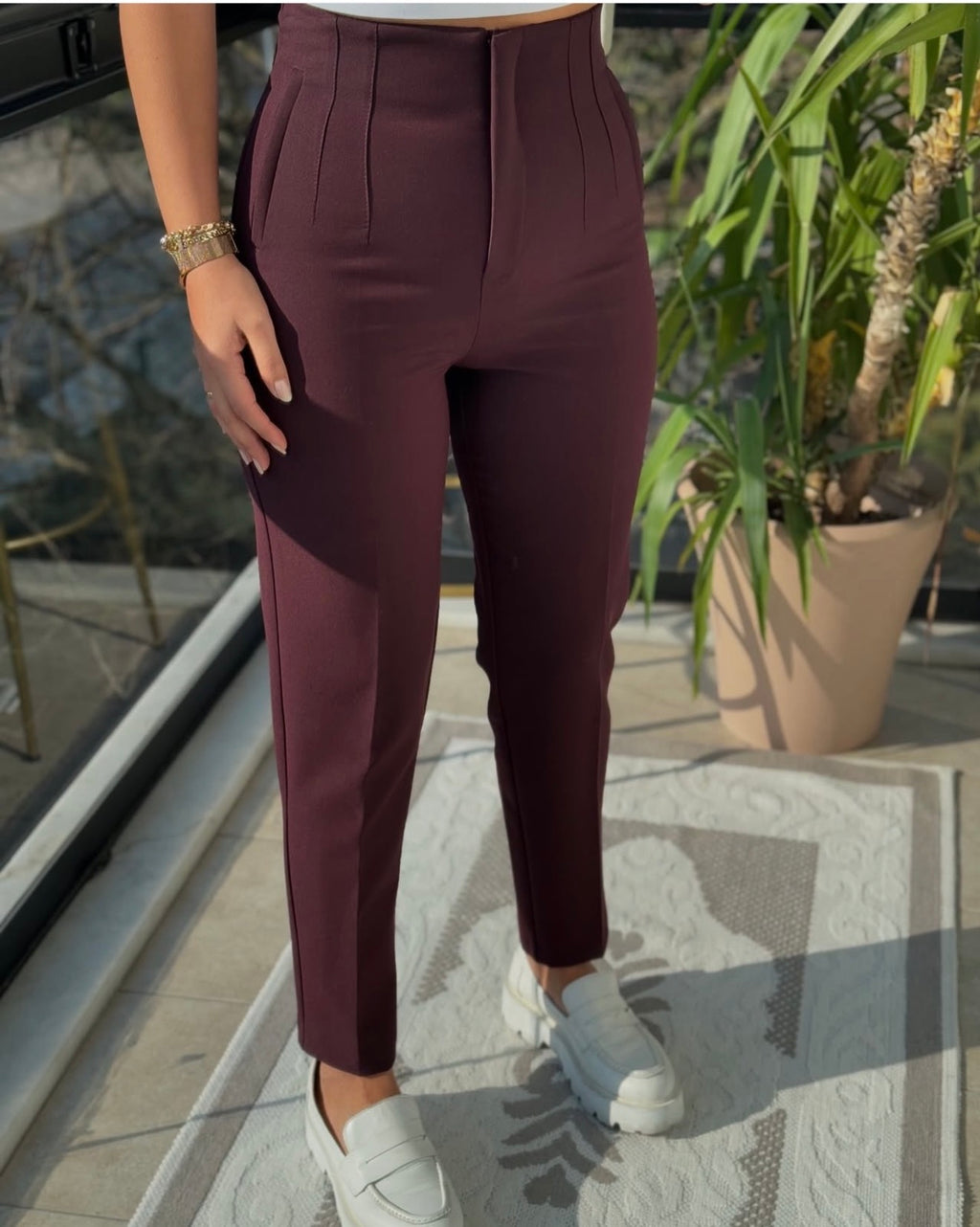 Burgundy/ olive green pants
