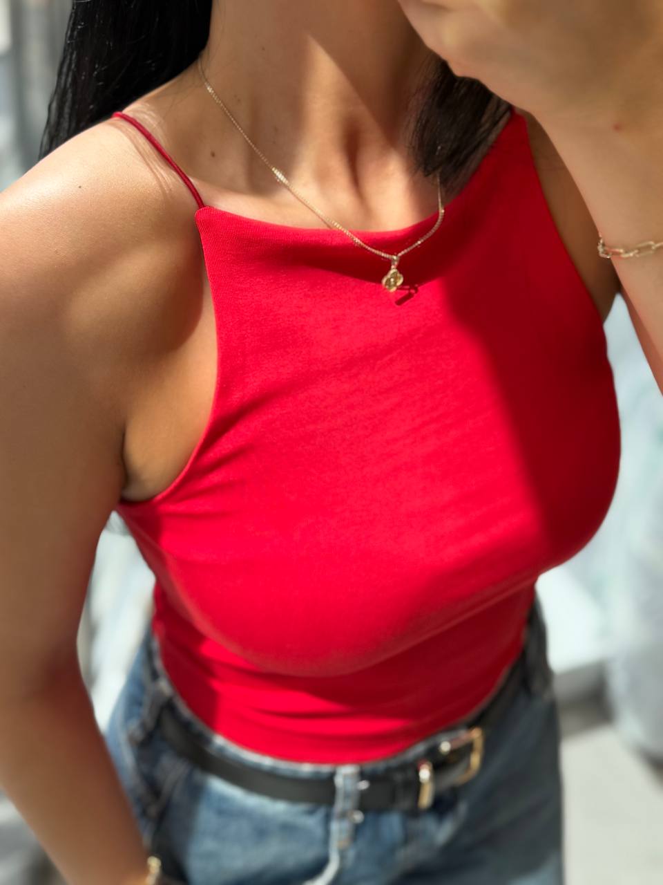 Red/Black/White top