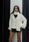 White cardigan with scarf