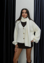 White cardigan with scarf