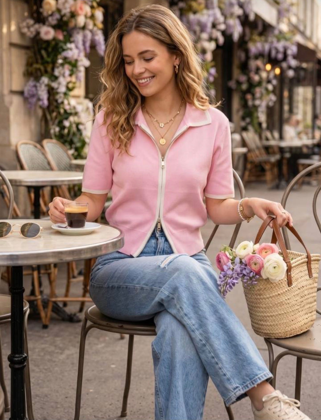 Pink/White top