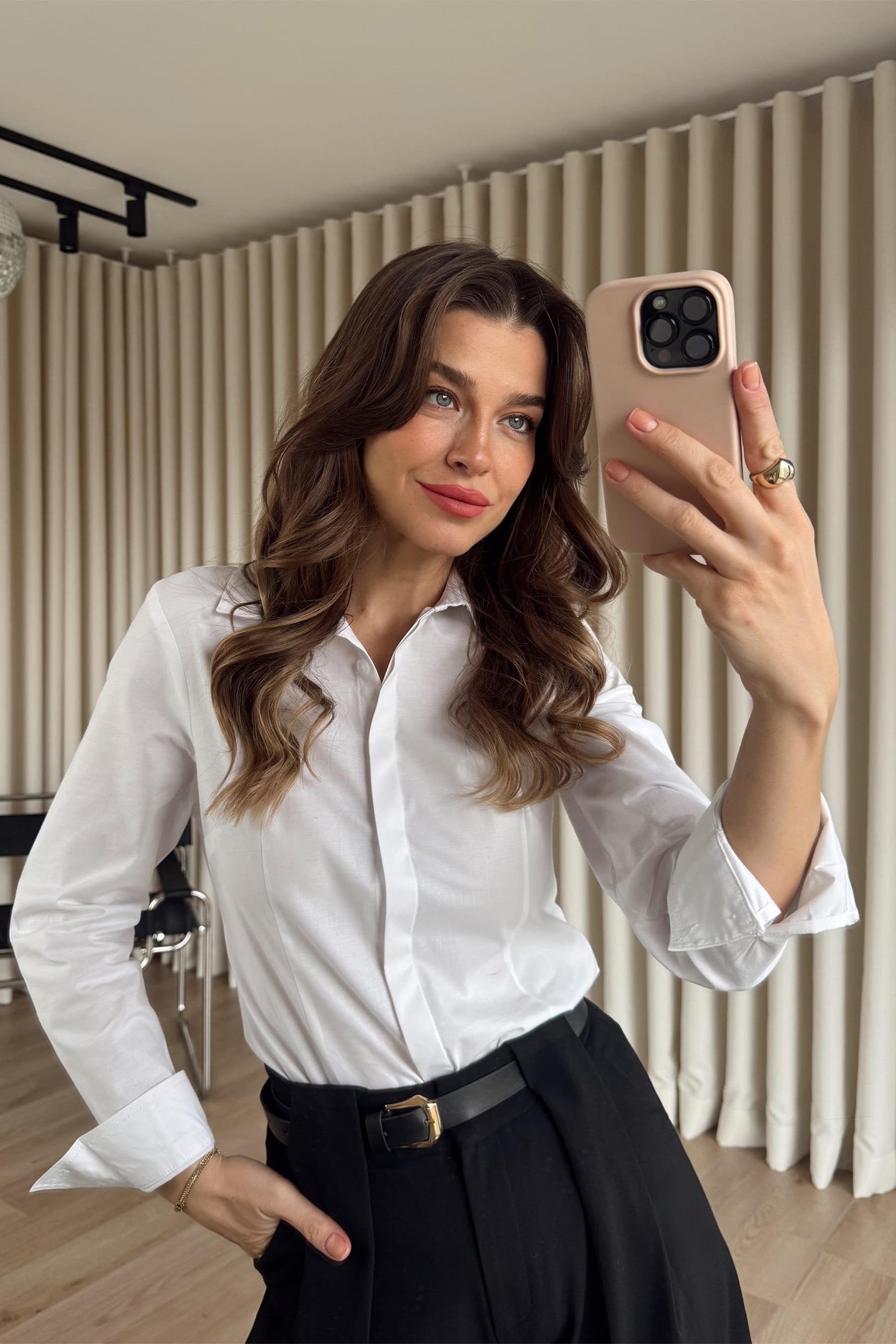 White + burgundy shirt