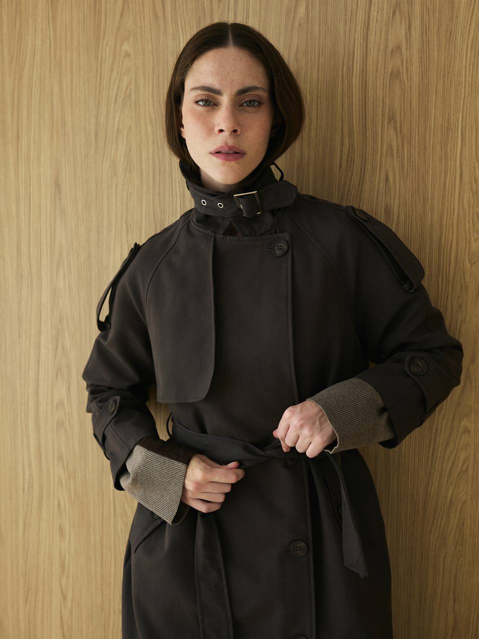 Brown trench coat