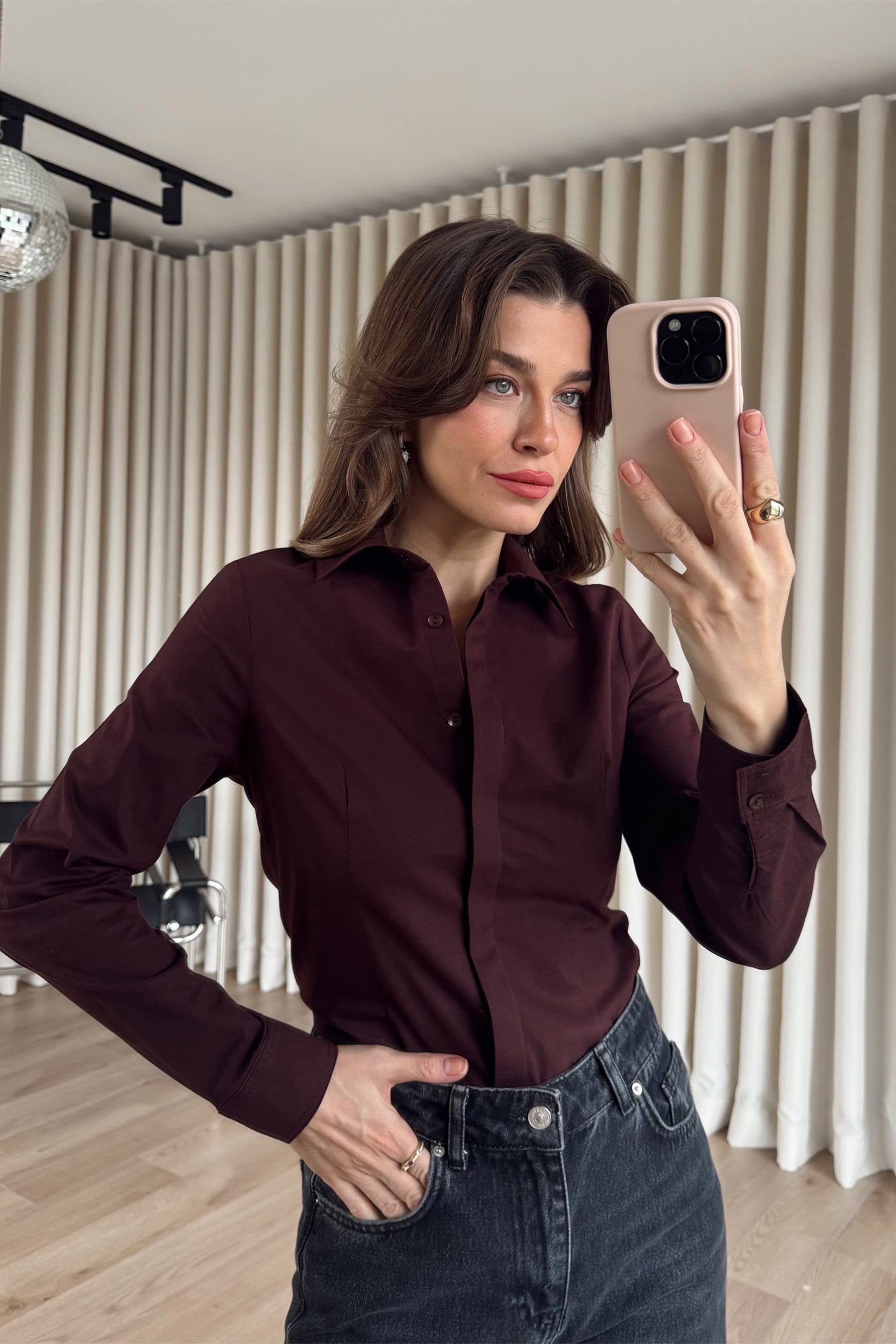 White + burgundy shirt