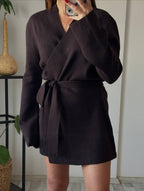 Burgundy Dark brown Beige cardigan