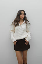 Yellow / off white / grey top