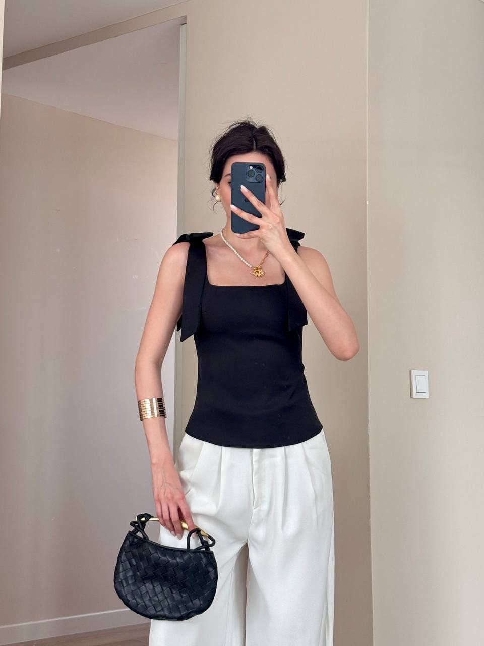Blue black top