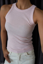 Pink white top