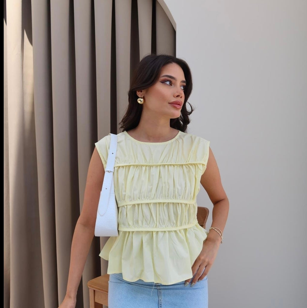 Pink/yellow/ baby blue top
