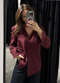 Burgundy shirt with brooch
