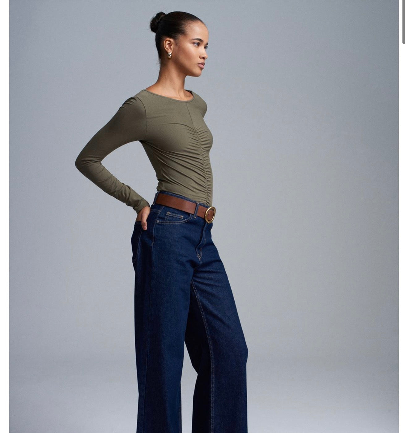 Olive green beige top