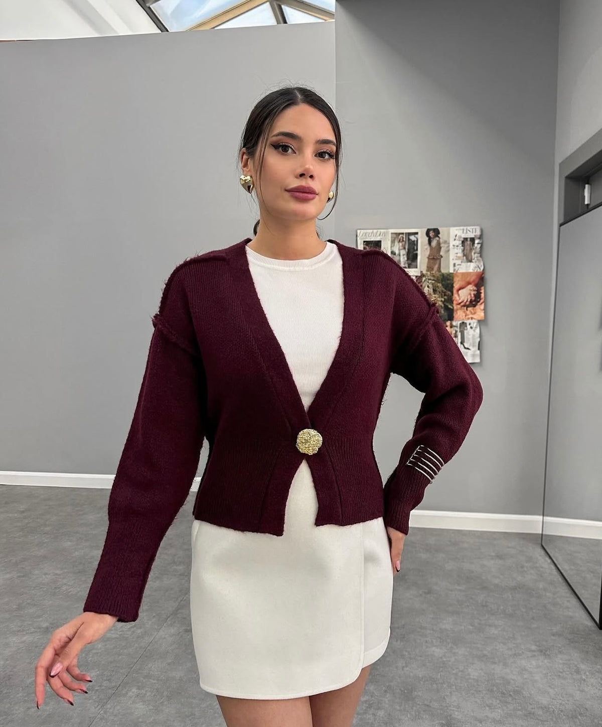Burgundy/ Beige top