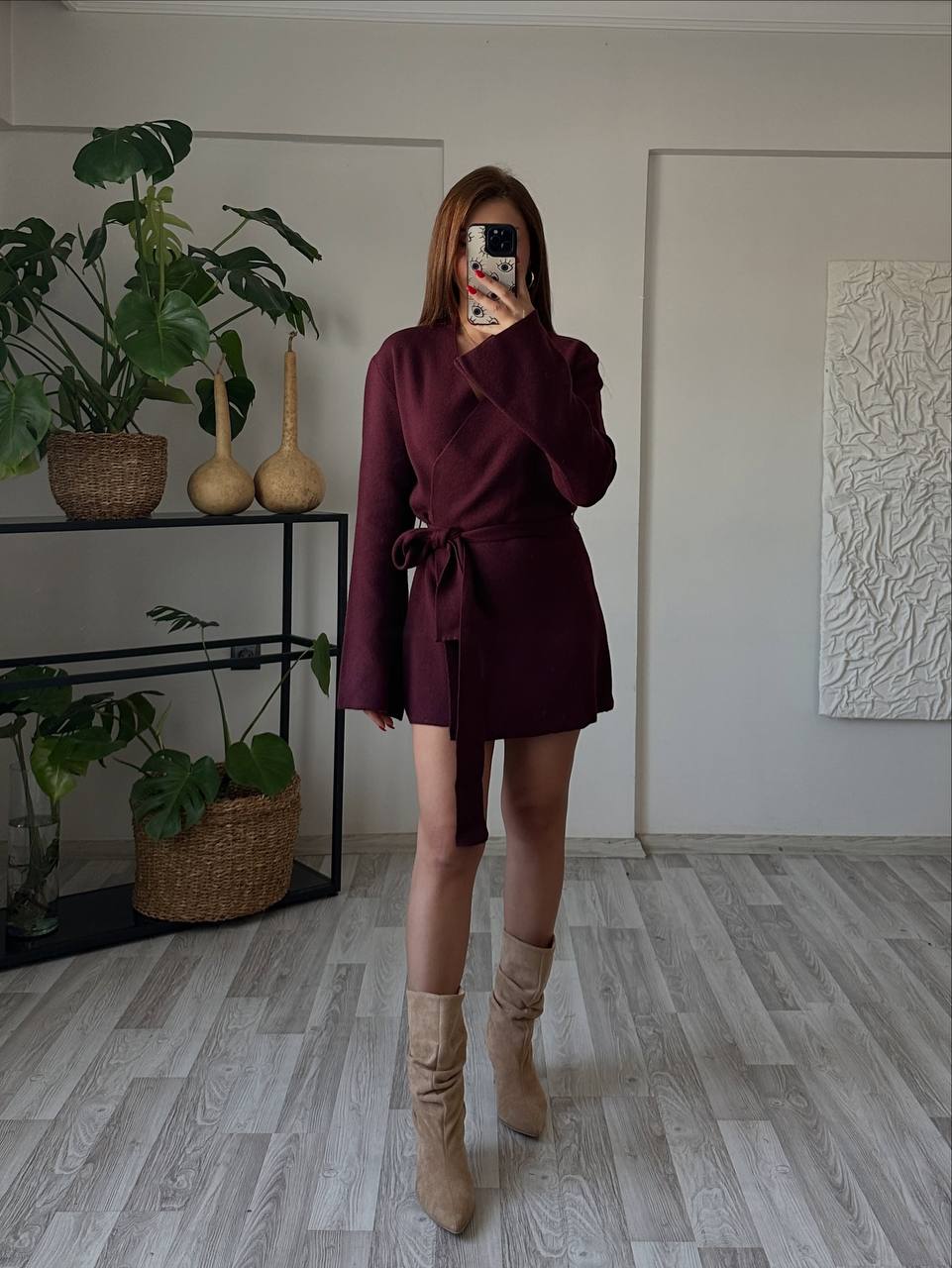 Burgundy Dark brown Beige cardigan