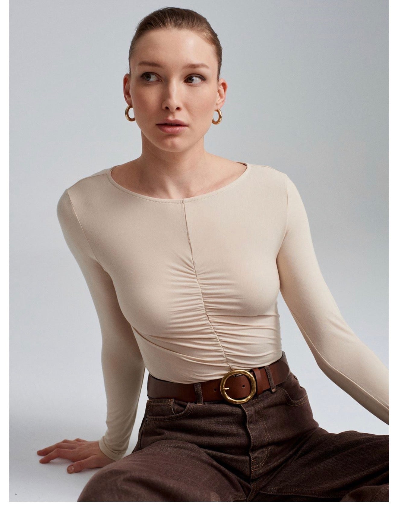 Olive green beige top