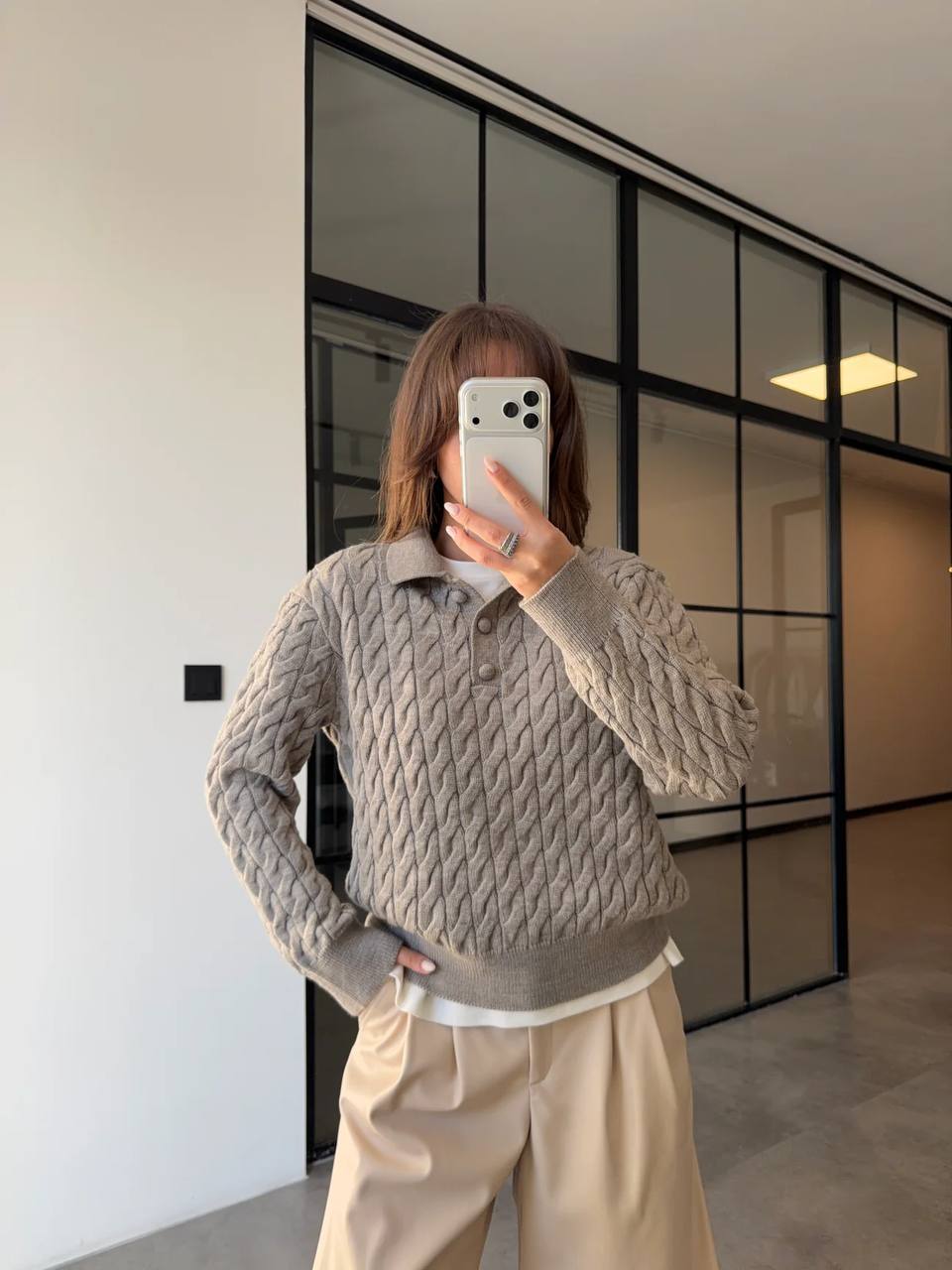 Yellow / off white / grey top