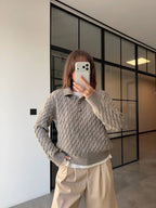 Yellow / off white / grey top