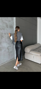 Black leather skirt
